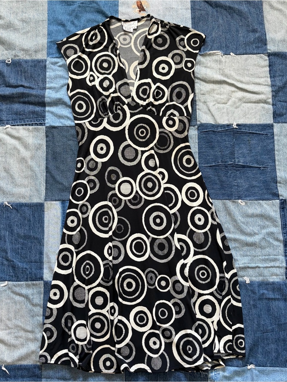 vintage Maggy L 90s y2k polka dot geometric dress black cream size 6